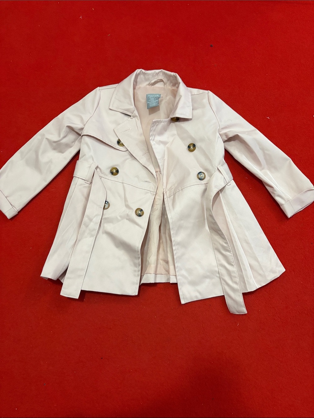 Tahari Girls Pale Pink Double-Breasted Trench Coat